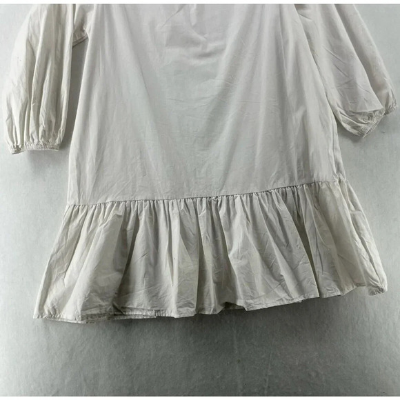 Asos Shift Dress Sz 6 White Round Neck 3/4 Puff Sleeves Peplum Drop Waisted - Picture 7 of 10